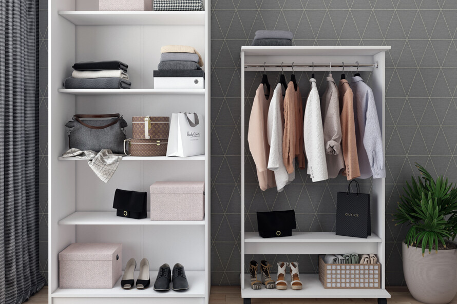 Шкаф для одежды Промо / Promo с полками Белый 2 ДСП