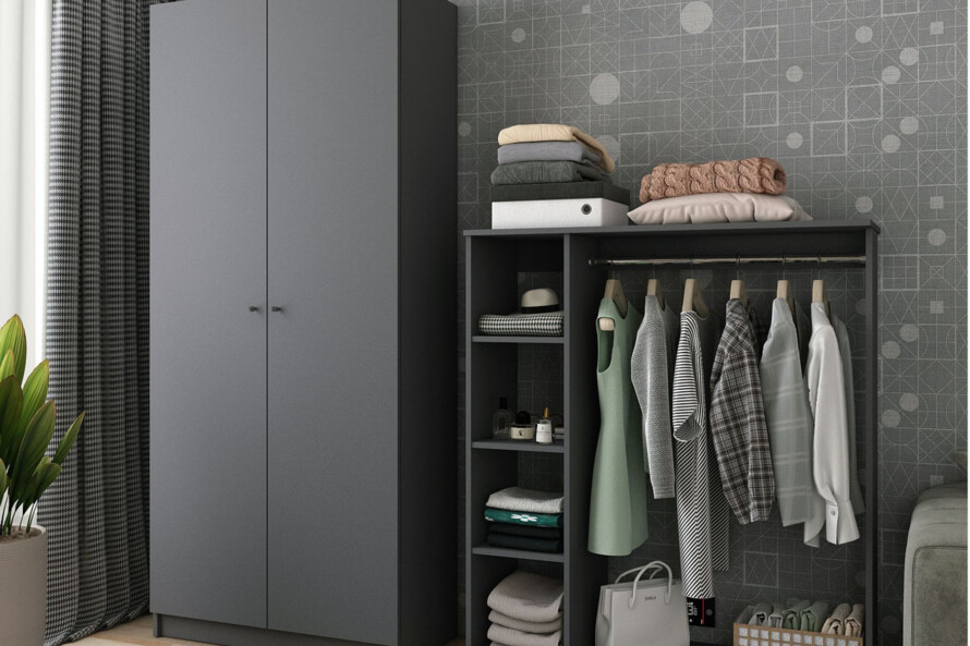 Шафа для одягу Промо / Promo з полицями Графіт 2 ДСП