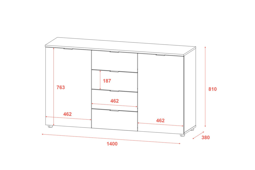 Комод Рон 5 Белый 2 фасада 4 ящика