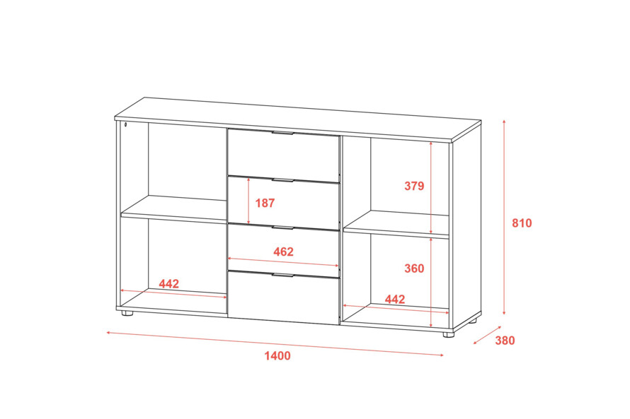 Комод Рон 5 Белый 2 фасада 4 ящика