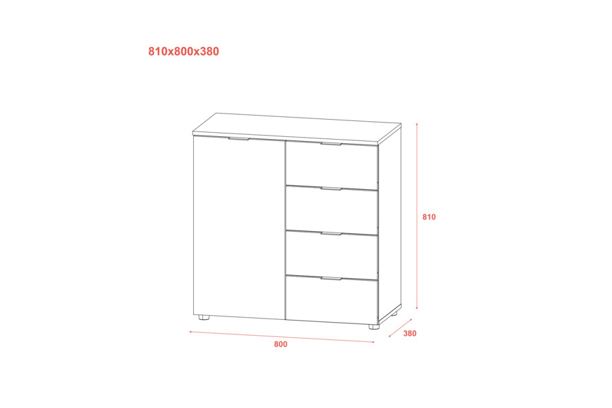 Комод Рон 1 1 фасад 4 шухляди Білий