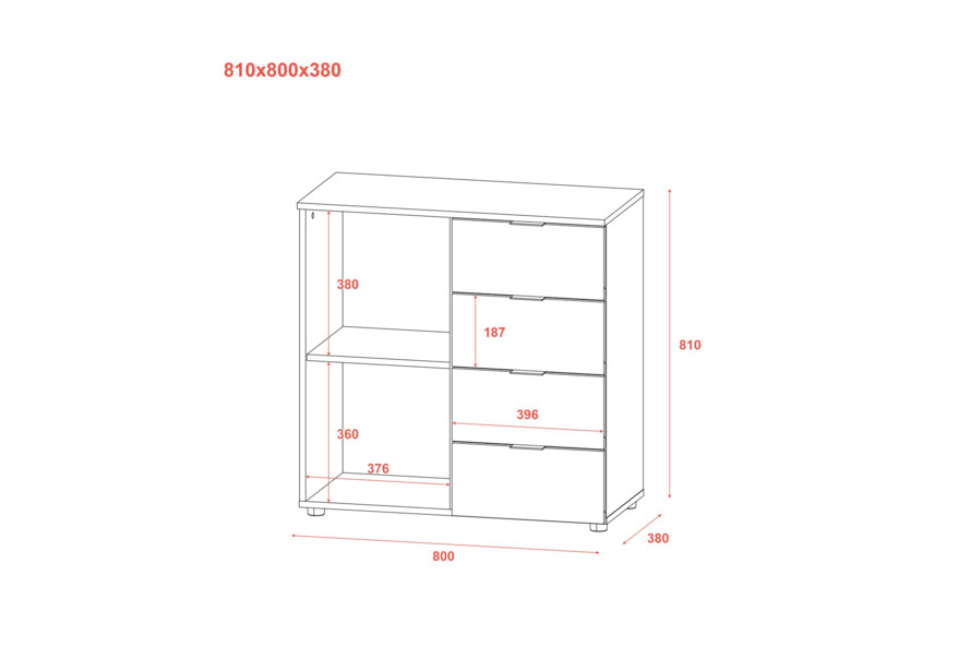 Комод Рон 1 1 фасад 4 шухляди Білий