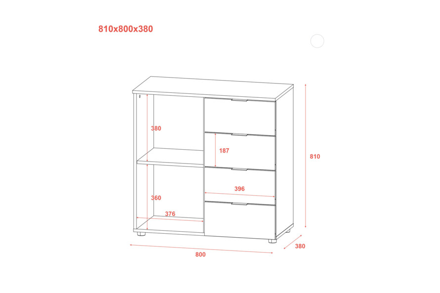 Комод Рон 1 1 фасад 4 ящика Графит