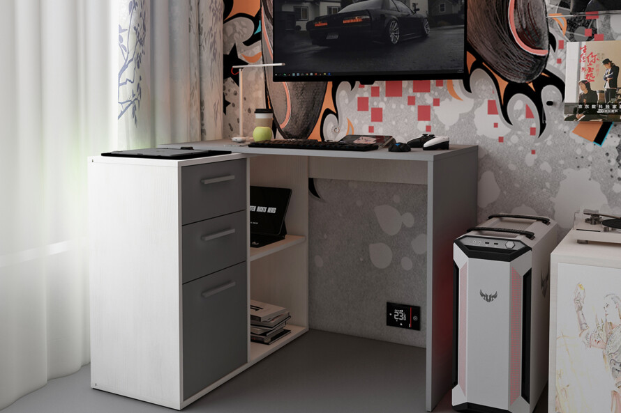 Письмовий стіл T8 Біле дерево/Графіт