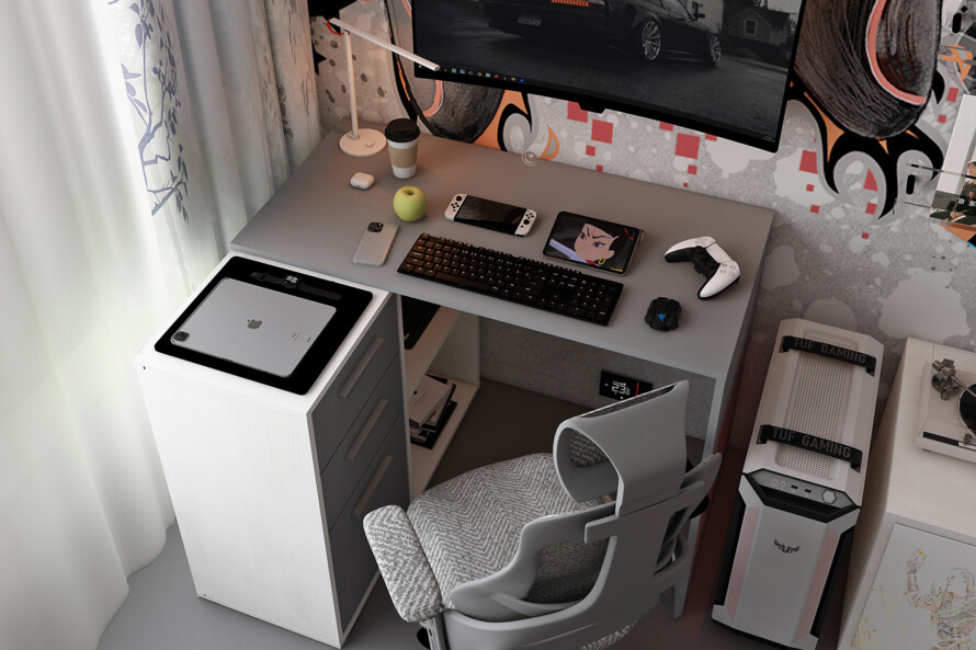 Письмовий стіл T8 Біле дерево/Графіт