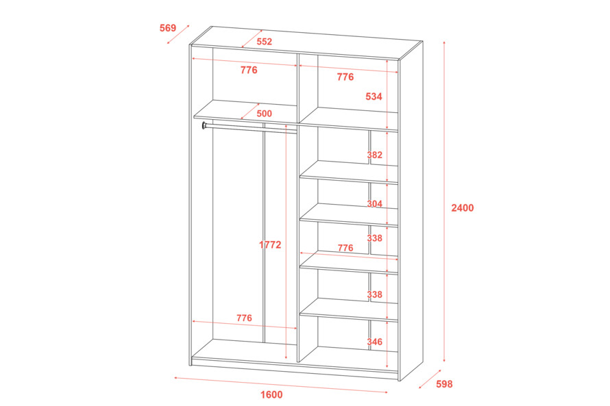 Шкаф купе G-Caiser Графит Дуб Евок 2 ДСП