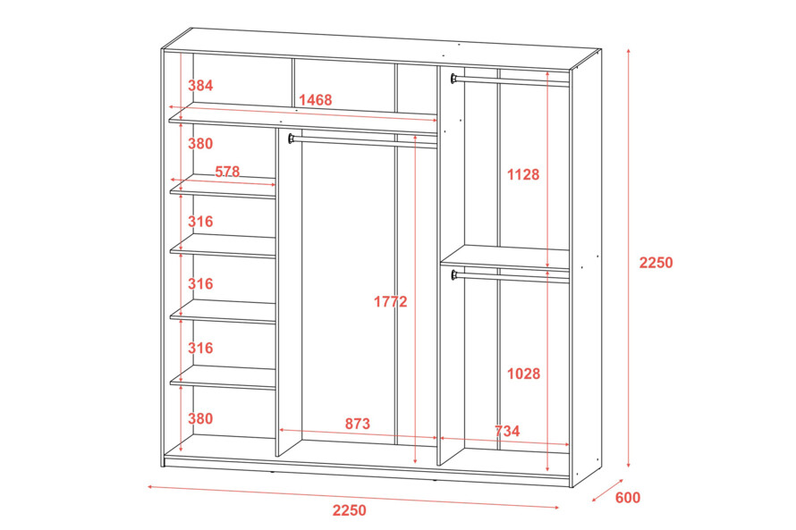 Шафа купе Сіті Лайт Біле дерево 3 ДСП велика