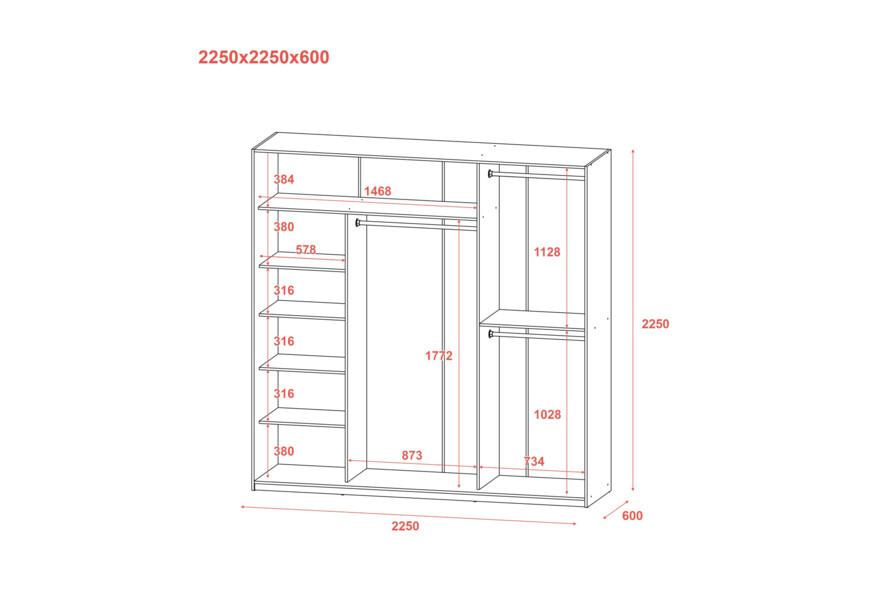 Шкаф купе Сити Лайт Дуб сонома 3 ДСП большой