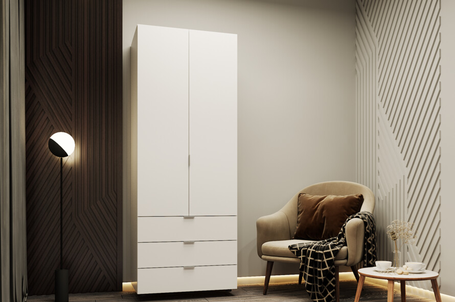 Распашной шкаф для одежды Гелар Белый 2 ДСП