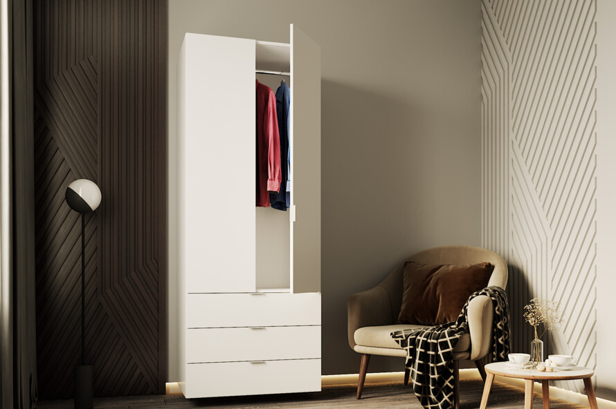 Распашной шкаф для одежды Гелар Белый 2 ДСП