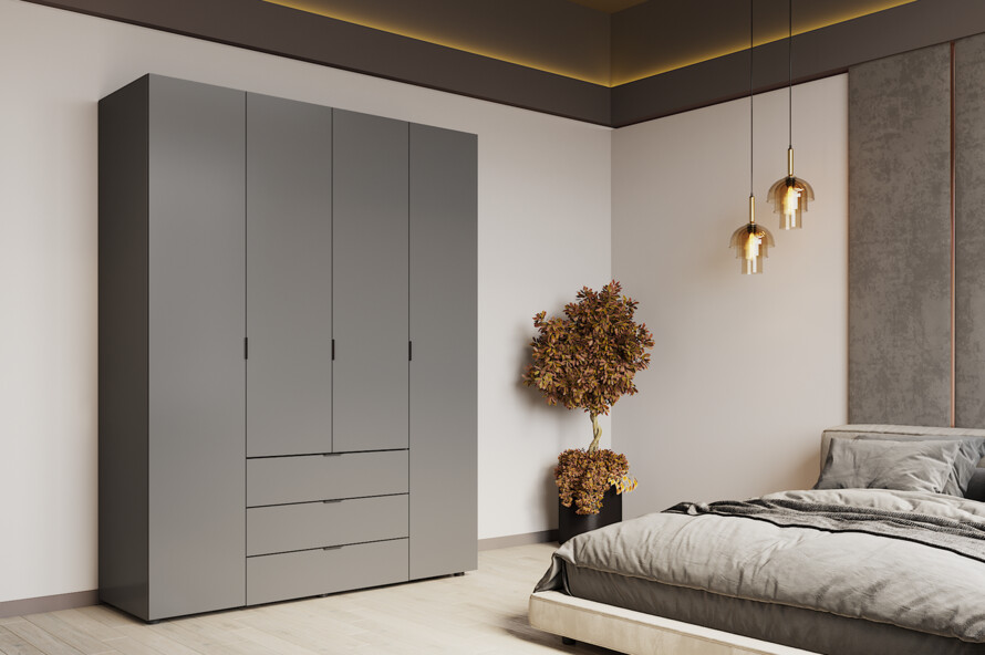 Распашной шкаф для одежды Гелар Графит 4 ДСП