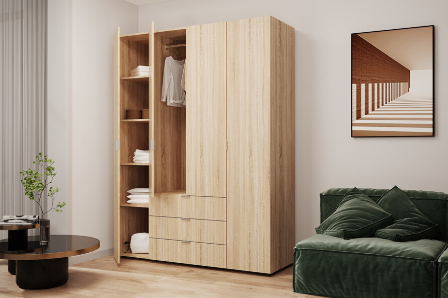 Розпашна Шафа для одягу Гелар Дуб Cонома 4 ДСП