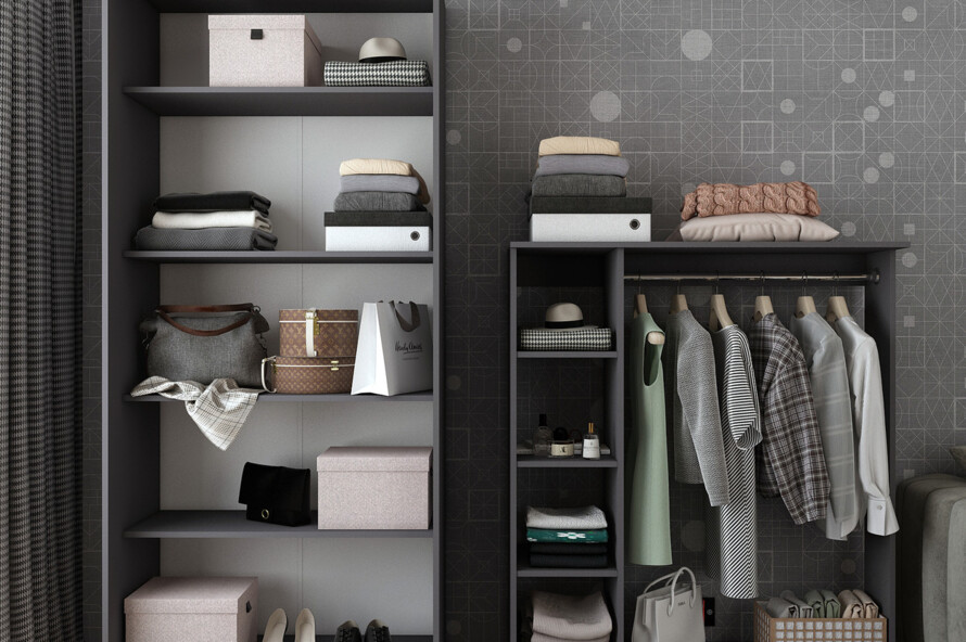 Шкаф для одежды Промо / Promo с полками Графит 2 ДСП