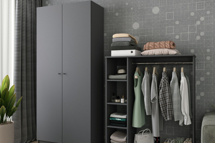Шкаф для одежды Промо / Promo с полками Графит 2 ДСП