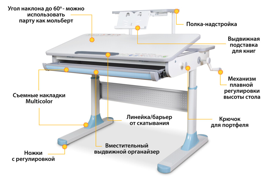 Дитячий стіл Mealux Edmonton з полицею S50 (арт.BD-610 W/G з полицею S50)