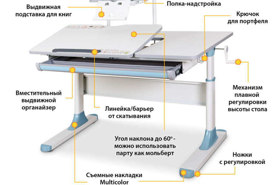 Дитячий стіл Mealux Vancouver з полицею S50 (арт. BD-620 W/G з полицею S50)