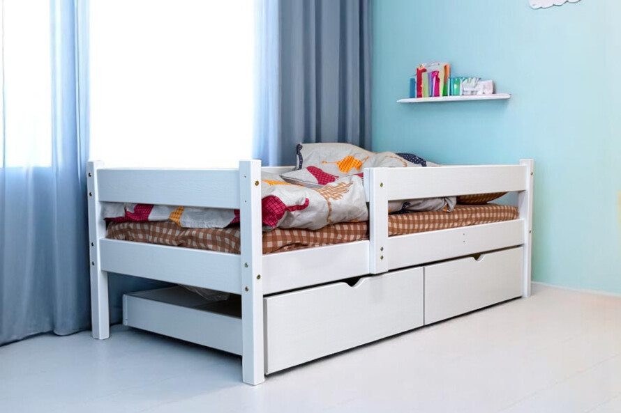 Дитяче ліжко з матрацом, бортиком та шухлядами Тотошка біле