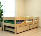 Дерев`яне дитяче ліжко з матрацом, бортиком та шухлядами Тотошка