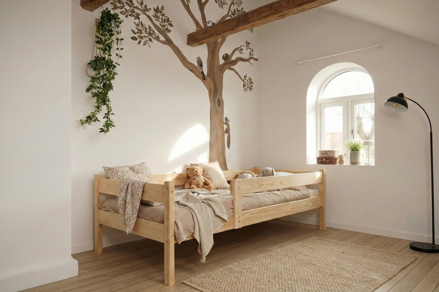 Деревянная детская кровать с матрасом и бортиком Татошка