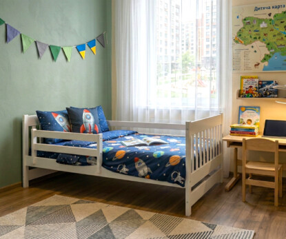 Дитяче ліжко Нордік (бук) Біле з бортиком 