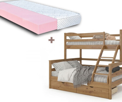 Ліжко двоярусне тримісне Чикаго (Тоноване) + Матрац Розет