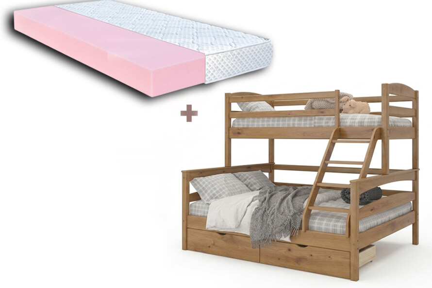 Ліжко двоярусне тримісне Чикаго (Тоноване) + Матрац Розет