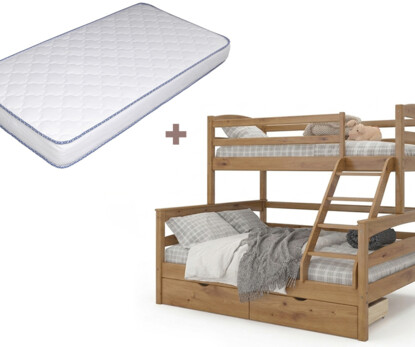 Кровать двухъярусная трехместная Чикаго (Тонированная) + Матрас Скай