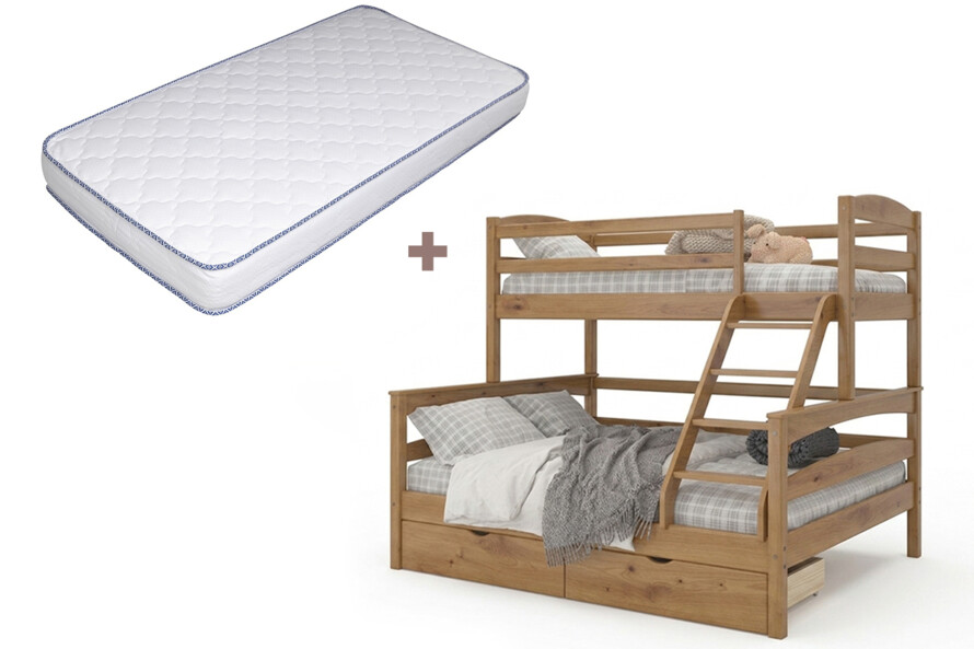 Кровать двухъярусная трехместная Чикаго (Тонированная) + Матрас Скай