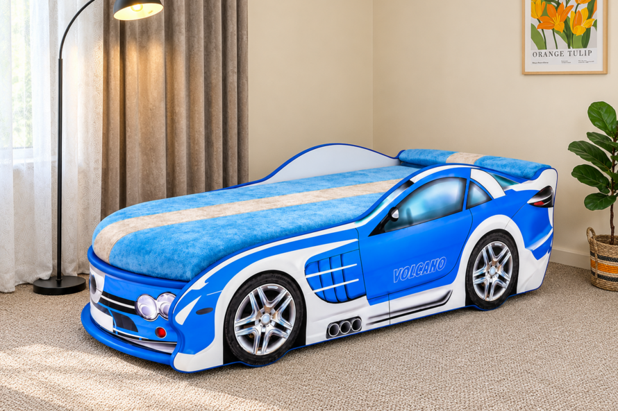 Детская кровать машина Люкс Мерседес синяя / LUXE Mercedes