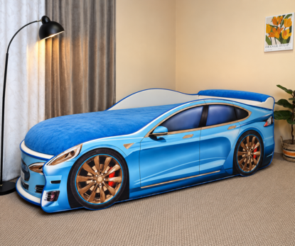 Детская кровать машина Люкс Тесла синяя / LUXE Tesla