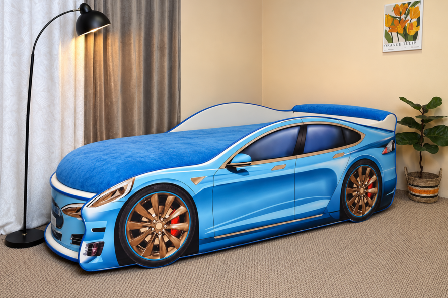 Детская кровать машина Люкс Тесла синяя / LUXE Tesla