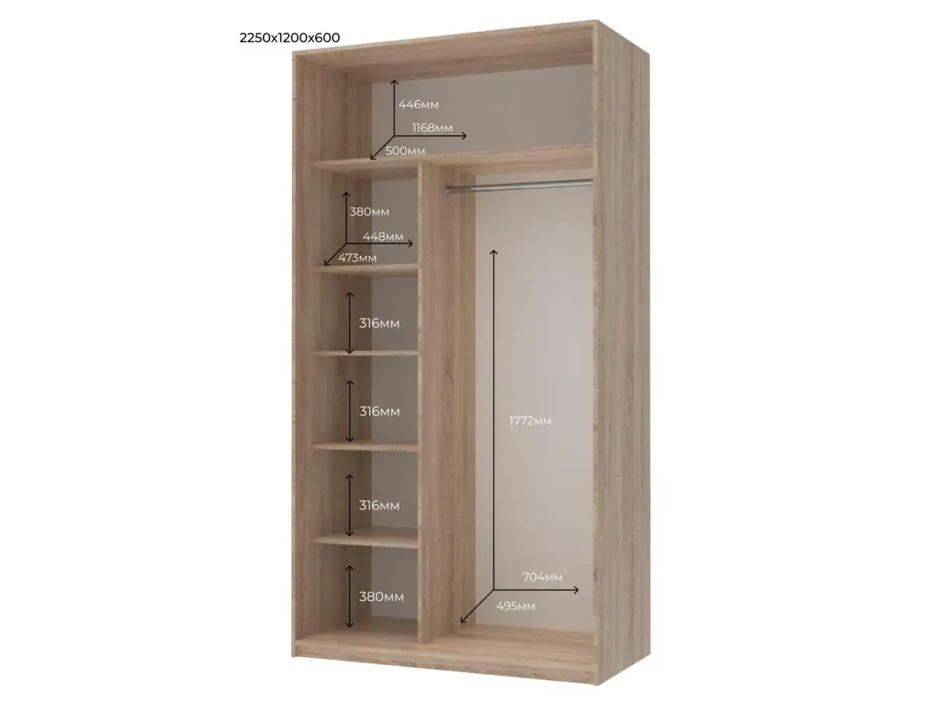 Шкаф купе Сити Лайт Дуб Cонома 2 ДСП широкий