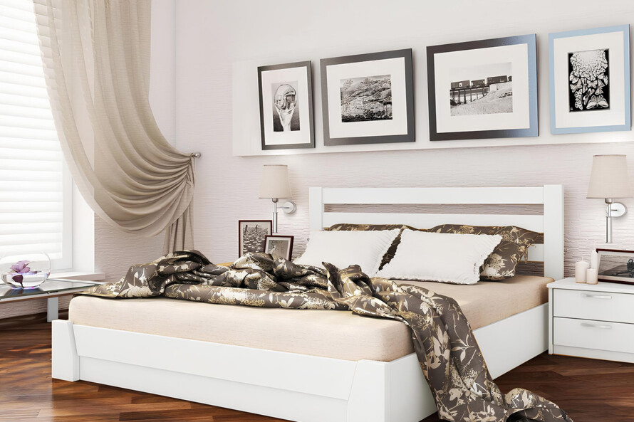 Кровать с дерева Селена (Щит Бука) Цвет Белый