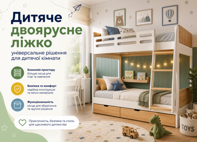 Дитяче двоярусне ліжко - універсальне рішення для дитячої кімнати 