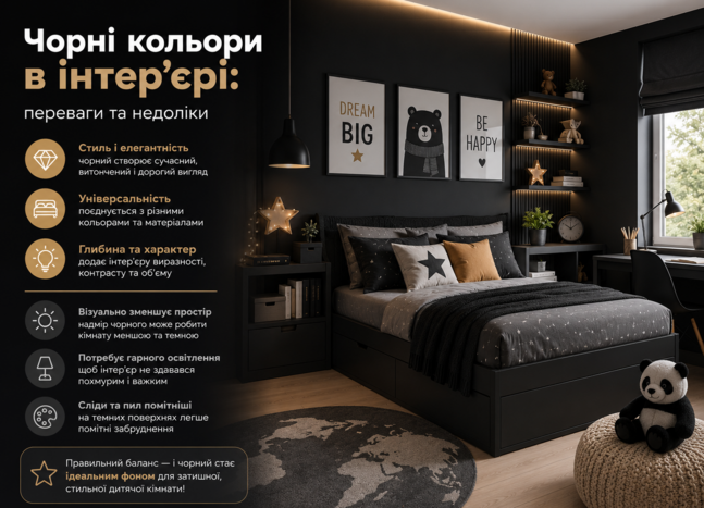 Чорні кольори в інтер’єрі: переваги та недоліки 