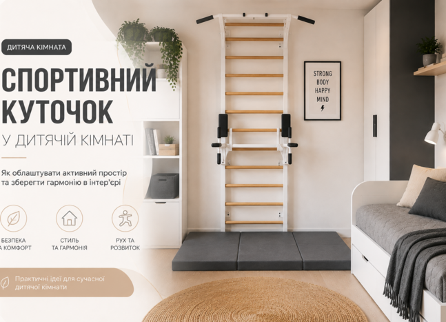 Меблі та спортивний куточок у дитячій кімнаті 