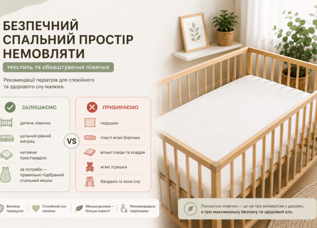 Безпечний спальний простір немовляти: облаштування ліжечка