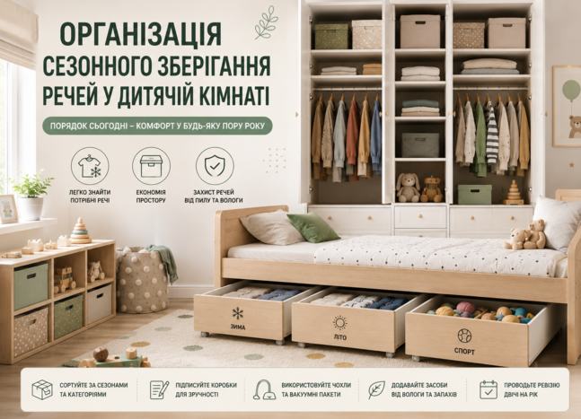 Організація сезонного зберігання речей у дитячій