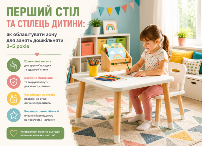 Перший стіл та стілець дитини: зона для дошкільняти